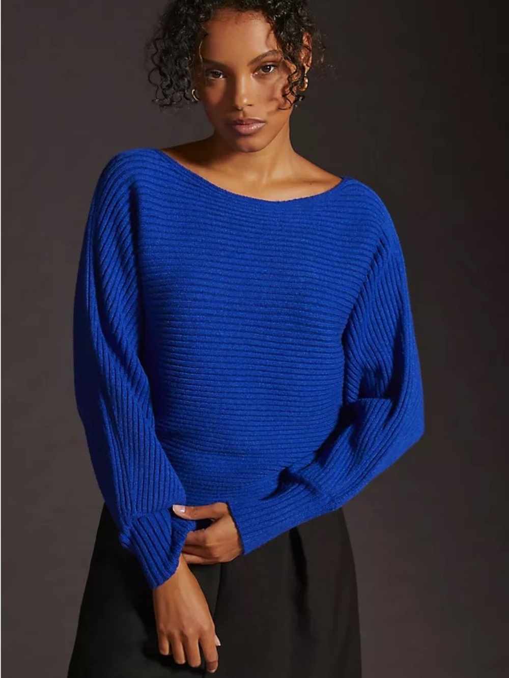 By Anthropologie Ribbed Pullover Jumper sweater NWOT blue off shoulder soft